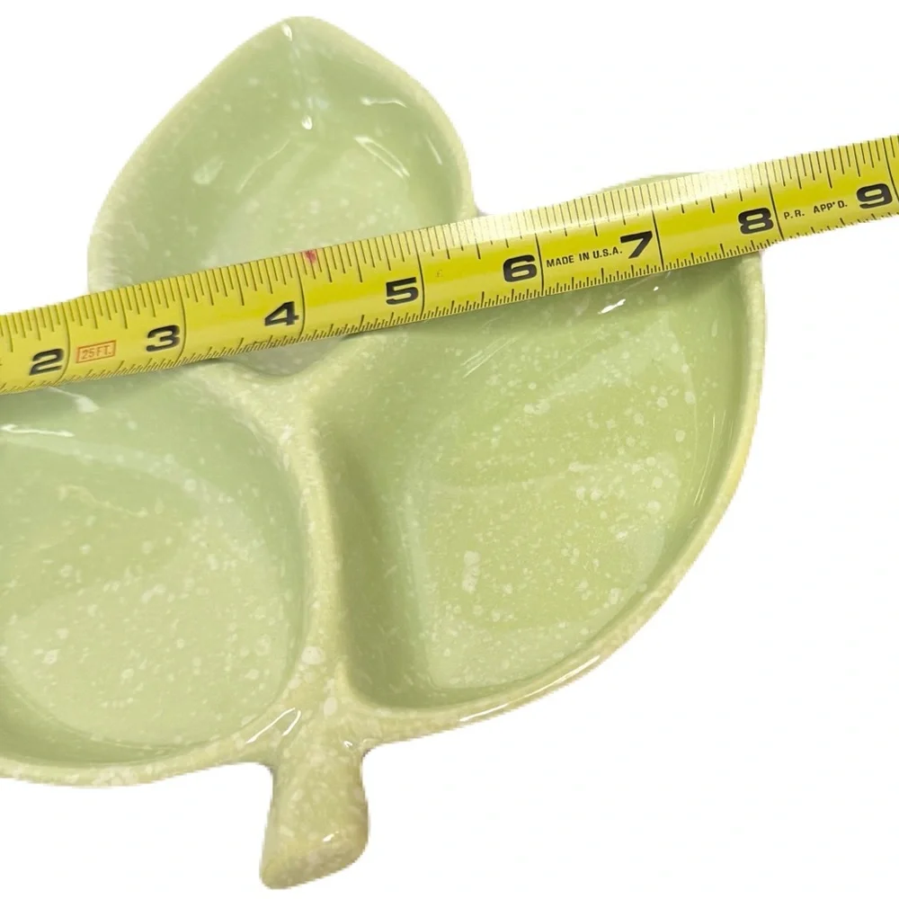 Hull Pottery #31 Vintage Green Yellow 3 Leaf Relish Dip Candy Tray Bowl Dish
